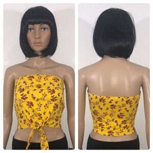 New Floral Print Tie Front Bandeau Crop Top